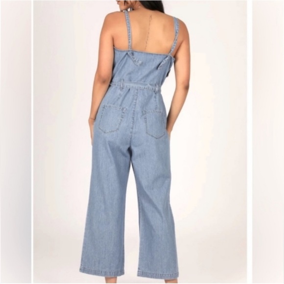 Flowy Wide Leg Denim Jumpsuit - Picture 2 of 7